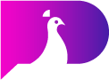 Peacock Brands Logo - stylized pink to purple letter p with a transparent silhouette of a peacock head